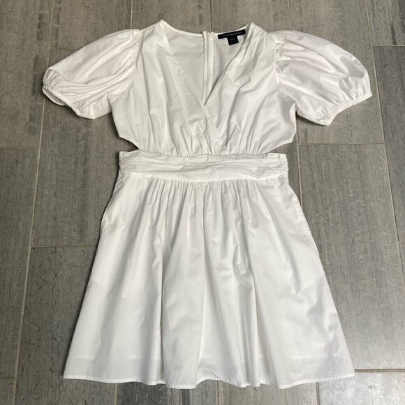 French Connection Rhodes Cutout White Pleated Flare Mini Dress Size 10 - Picture 2 of 11